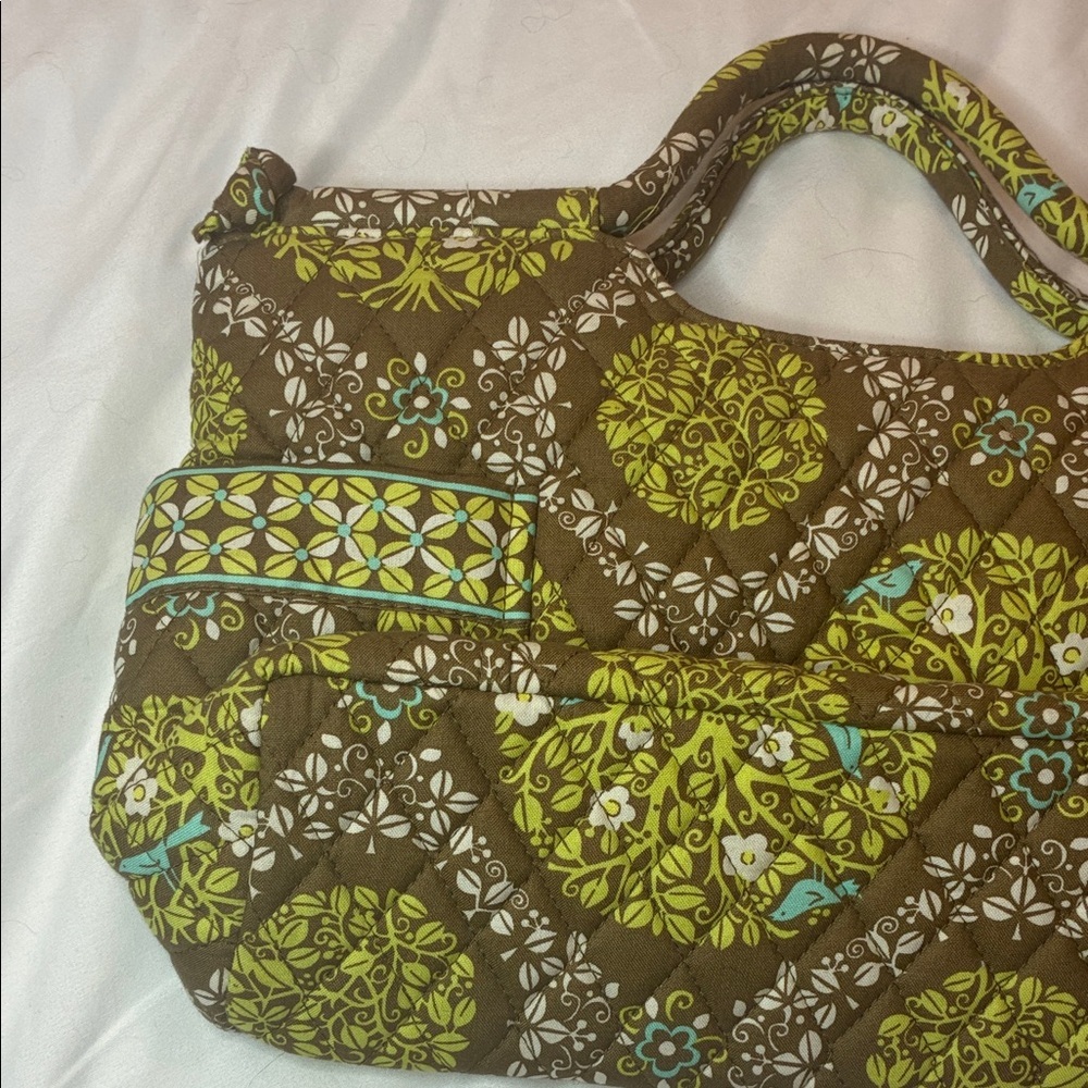 Vera Bradley Short Handle Bag Brown and Olive Green Zip Close EUC - Picture 7 of 15